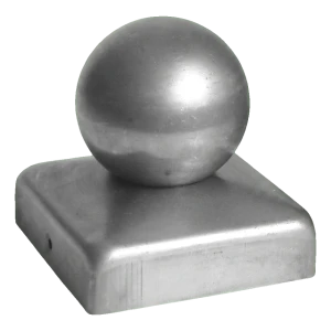Oceľová strieška na oplotový stĺpik 100×100 mm s guľou fi 60 mm – surová