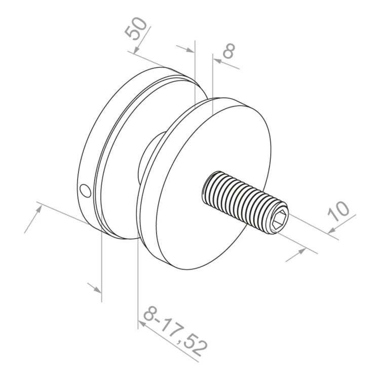 Bodový držiak na sklo 8-17,52 mm fi 50/8/M10x50 AISI 304 systém plochý čierny 000-505 (3)
