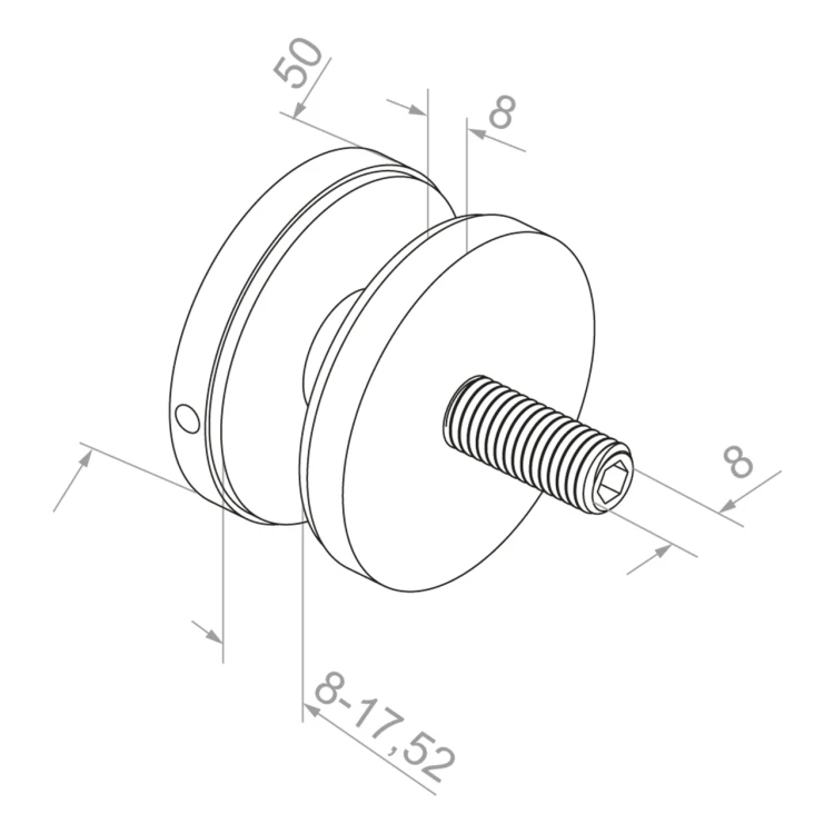 Bodový držiak skla 8-17,52 mm fi 50/8/M8x45 AISI 304 plochý systém satén 000-477 (3)