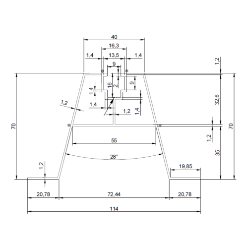 Hliníkový trapézový mostík PV s EPDM H70 L330 pre trapézový plech 001-777 (2)