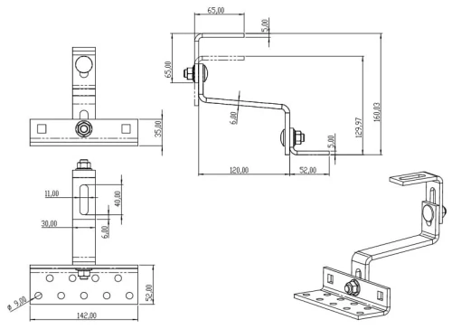 Vario Strešný Hák Trieda 5-6-5 - 3x Nastaviteľný Nerezová oceľ 1.4016 - 120 mm - Zosilnený PV-08-34 (1)