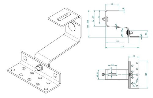 T-hák 120 mm (4-4-4) šírka 50 triedy 1.4016 nastaviteľný VARIO PV-08-41 (2)