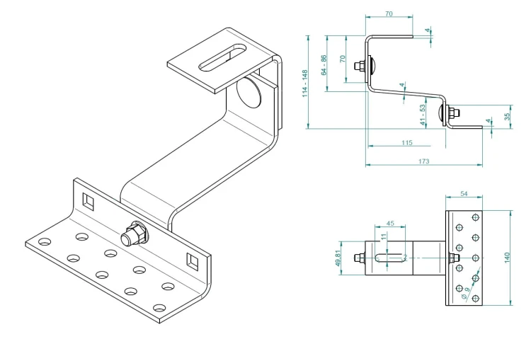 T-hák 120 mm (4-4-4) šírka 50 triedy 1.4016 nastaviteľný VARIO PV-08-41 (2)