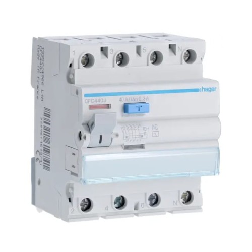 Hager Zvyškový prúdový istič 3P+N 40A 300mA typ AC GPV-401-43