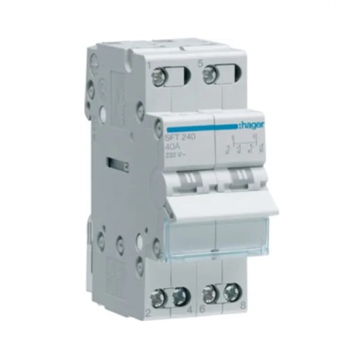 Hager Modulový prepínač I-0-II (1-0-2) Spoločný bod zhora 2P 40A 230V AC GPV-401-212
