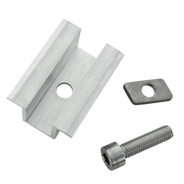 Stredová príchytka H25 L50 surová so skrutkou M8x25 a vložkou pre panely 35 mm PV-04-17 (2)