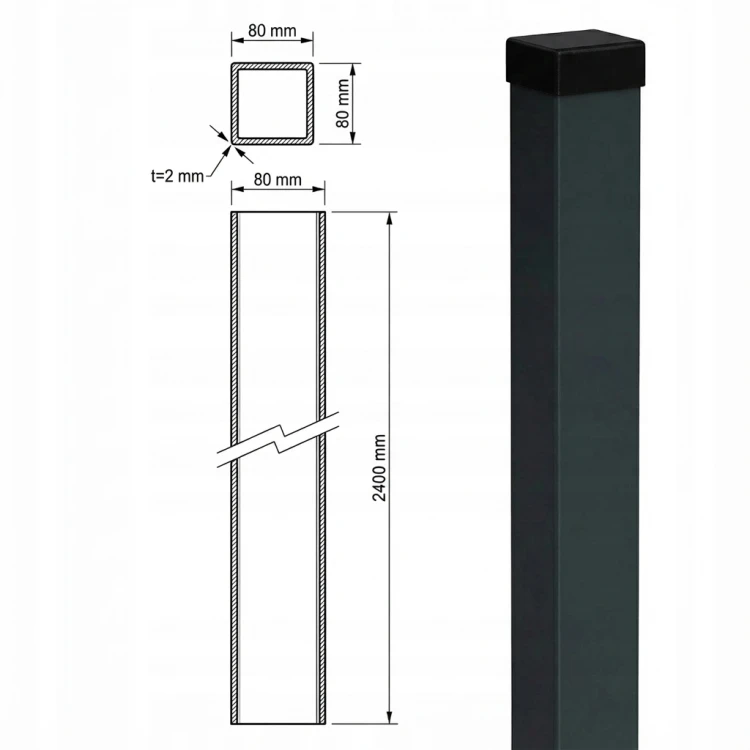 Plotový stĺpik 80x80x2 mm, dĺžka 2,4 m, antracitovo šedý GPV-700-73 (3)