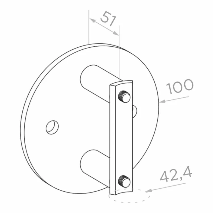 Bočné uchytenie stĺpika fi 42,4 mm na rúru fi 100 mm AISI 304 satén 000-299 (2)