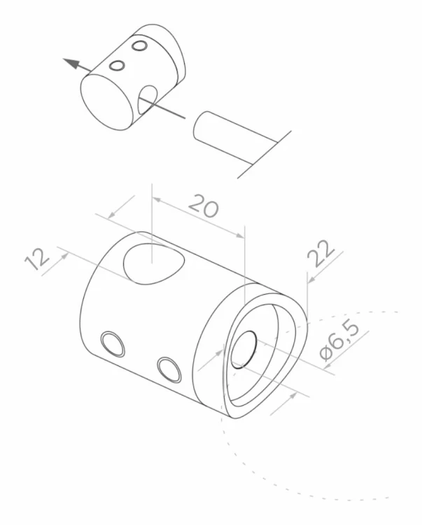 Priechodný držiak pre tyč/rúru fi 12 mm. systém pre rúru 42,4 mm, AISI 304 satén 000-290 (2)