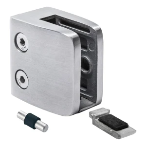 Držiak skla 8-12.76 mm 52x52x32 mm konzola a pin AISI 304 plochý systém satén