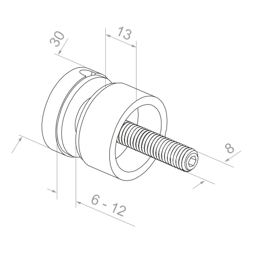 Bodový držiak skla fi 30/13/M8x40 sklo 6-12 mm AISI 304 plochý systém satén 000-295 (2)