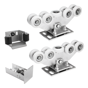 Sada vozíkov pre posuvnú bránu: 2× vozík (9-kladkový, plast) + príslušenstvo