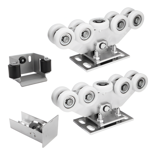 Sada vozíkov pre posuvnú bránu: 2× vozík (9-kladkový, plast) + príslušenstvo 000-252 (1)
