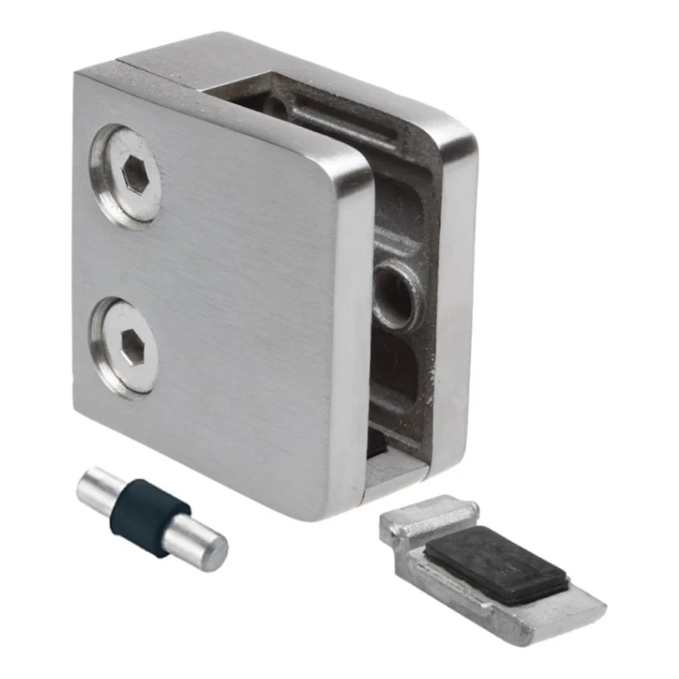 Držiak skla 45x45x26 mm s konzolou pin sklo 6–10,76 mm AISI 304 plochý systém satén 000-268 (4)