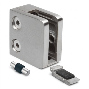 Držiak skla 6-10,76 mm 45x45x26 mm konzola a pin AISI 304 systém plochý lesk