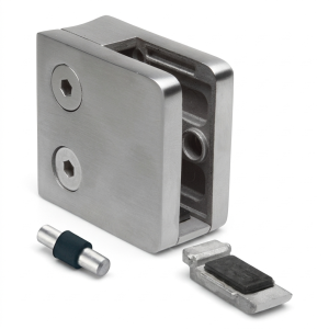 Držiak skla 6-10,76 mm 45x45x26 mm konzola a pin AISI 304 systém 42,4 mm lesk