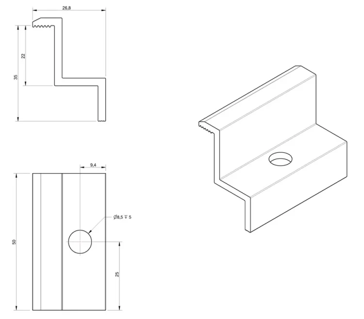 Koncová Svorka H35 Hliník 6060 Otvor M8 PV-03-05 (2)