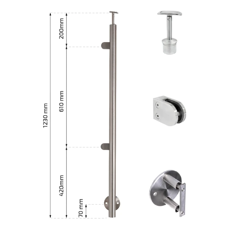 Koncový stĺpik ľavý fi 42,4x1230mm AISI304 bočné upevnenie satén 000-525 (2)