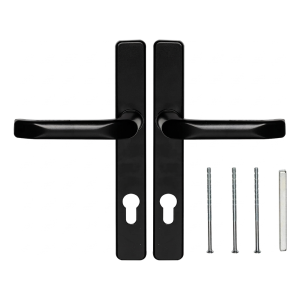 Dverová kľučka čierna s obdĺžnikovým štítkom 90 mm – hliník/znal H247