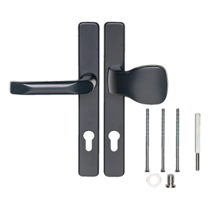 Kľučka na dvere so štítkom a gombíkom 90 mm – antracit, maskovnica obdĺžniková