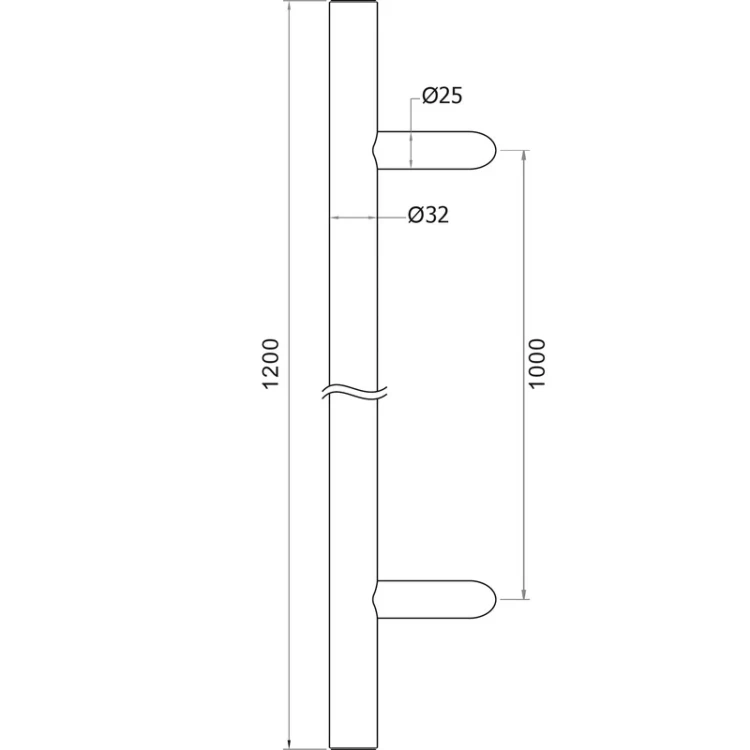 Jednostranné okrúhle dverové madlo ø32 × 1200 mm – oceľ AISI 304, satén, montáž 45° 000-719 (4)