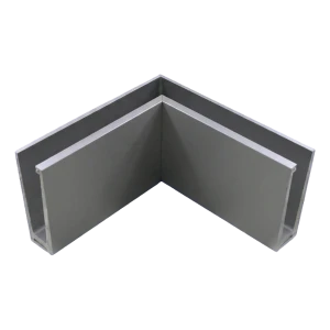 Hliníkový vnútorný rohový profil pre celosklenené zábradlia 200×120×45 mm – montáž zhora, satín