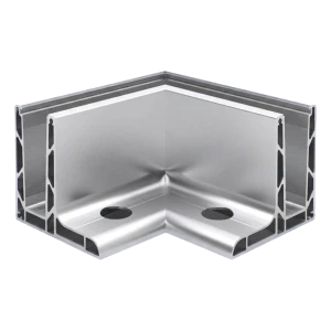 Kozza KE 105 – rohový profil L 90° pre celosklenné zábradlia, vonkajší, pozdĺžne kotvenie zhora