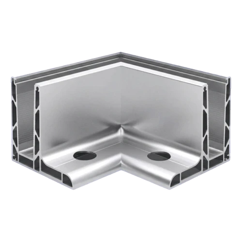 Kozza KE 105 – rohový profil L 90° pre celosklenné zábradlia, vonkajší, pozdĺžne kotvenie zhora 000-866 (1)