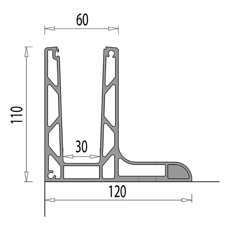 Kozza KE 105 – hliníkový profil typu L pre celosklenné zábradlia 5000 mm 000-871 (4)