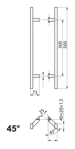 PINOX obojstranná dverná kľučka obdĺžniková 40×20 mm čierna saténová 500 mm 000-735 (2)