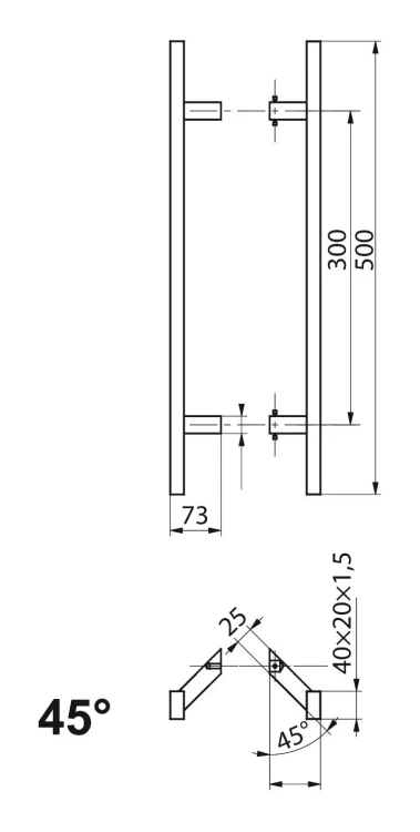PINOX obojstranná dverná kľučka obdĺžniková 40×20 mm čierna saténová 500 mm 000-735 (2)