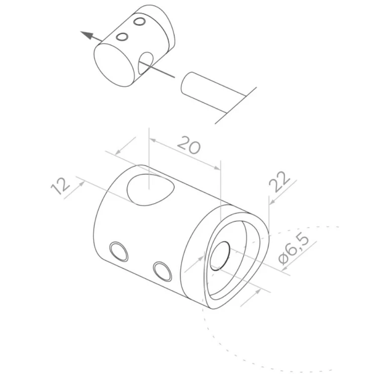 PSG priechodný držiak na tyč fi 12 mm – upevnenie na rúru 42,4 mm, AISI 304 lesk 000-901 (2)
