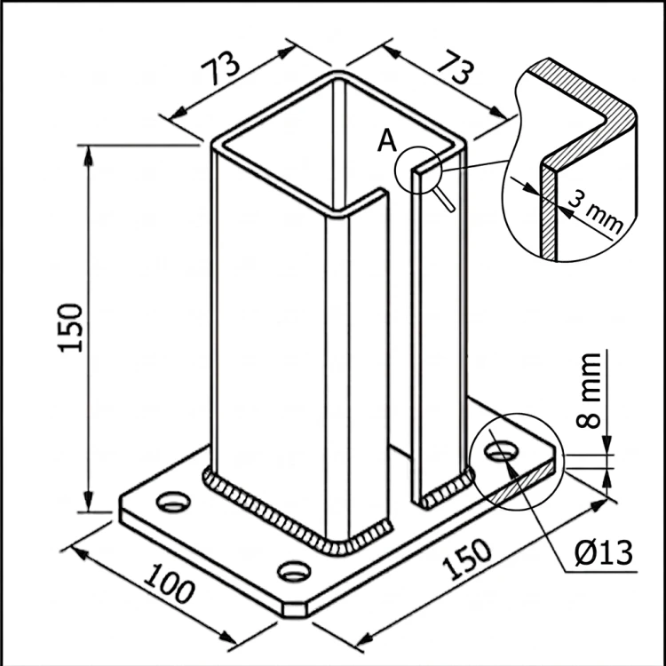 Základňa pre oplotový stĺpik 80x80 mm 8 mm čierna 000-786 (5)