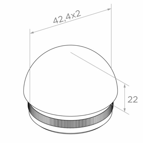 Kozza elipsoidálna záslepka zatlačovacia do rúry zábradlia 42,4 mm – nerez AISI 304 satén 001-095 (2)