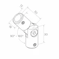 Postal – kĺbové zábradlové koleno 90°–180° pre tyč fi 12 mm, AISI 304 satén 001-146 (2)