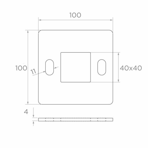Základňa zábradlového stĺpika na zváranie 100×100 mm – nerezová oceľ AISI 304, systém 40×40 001-162 (2)