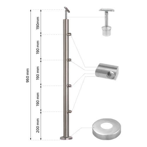 PSG Balustradový stĺpik stredný priechodný fi 42,4 mm AISI 304 – 4 držiaky, satén 001-204 (2)
