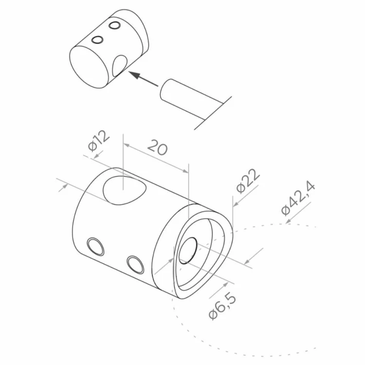 PSG rohový zábradlový stĺpik z ocele AISI 304 ø42,4 mm H1060 mm s držiakmi na rúrky ø12 mm 001-206 (5)